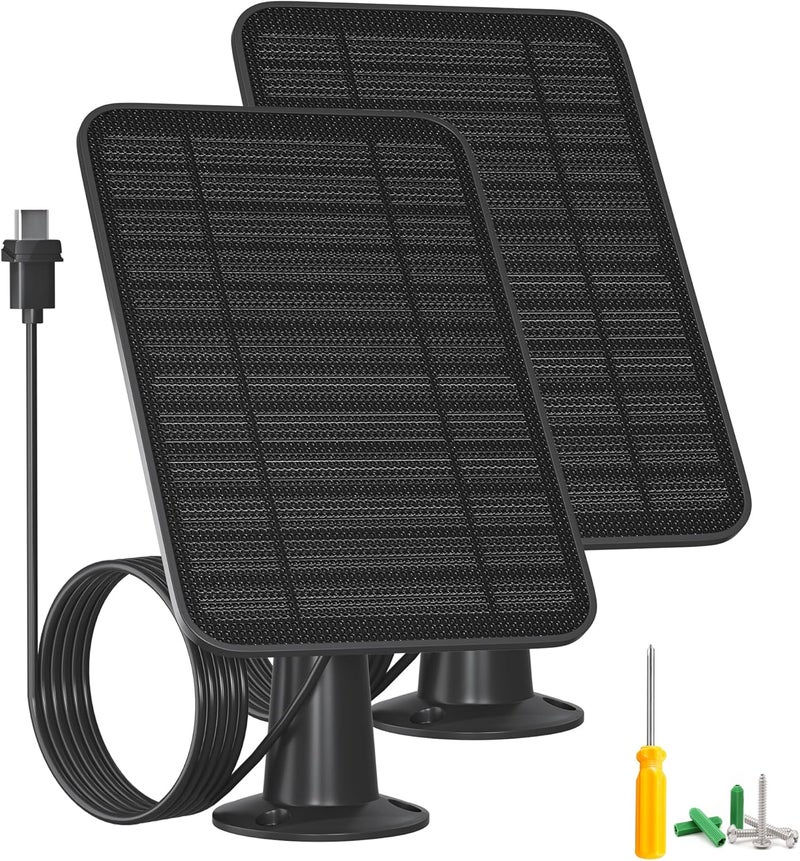 WININMETA 5W Solar Panel for Blink Camera Outdoor, Solar Panel Charger with Battery Compatible with New Blink Outdoor 4 (4th Gen) Camera, with 13.1ft Cable, IP65 Weatherproof, Includes Secure Wall Mount, 2 Pack - Image 1